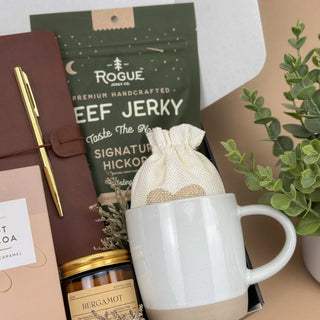 Gift Baskets for Men – Leather Journal & Beef Jerky Set