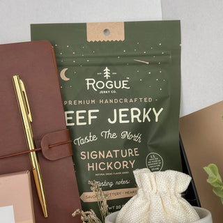 Gift Baskets for Men – Leather Journal & Beef Jerky Set
