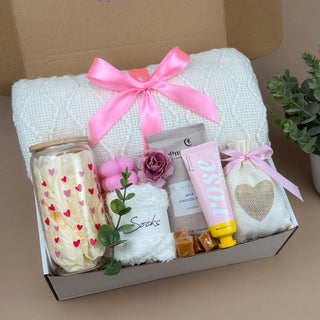 Luxury Self-Care Gift Box – Plush Throw Blanket, Rose Hand Cream & Scented Candle Gift