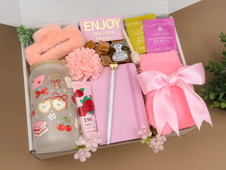 Curated Gift Boxes for Her – Pink Tea & Tumbler Relaxation Set