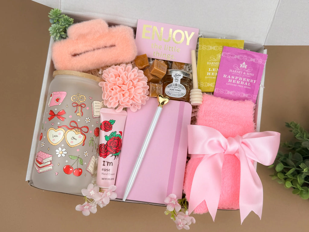 Curated Gift Boxes for Her – Pink Tea & Tumbler Relaxation Set