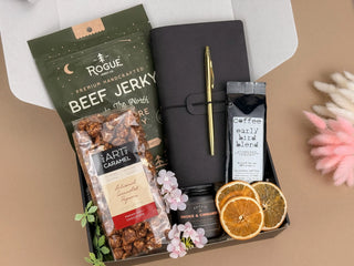 Gift Baskets for Men – Leather Journal, Coffee & Snacks