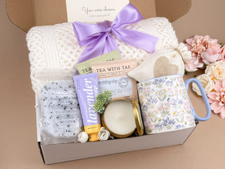 Self Care Gift Boxes – Lavender Spa, Blanket & Bath Salts Set