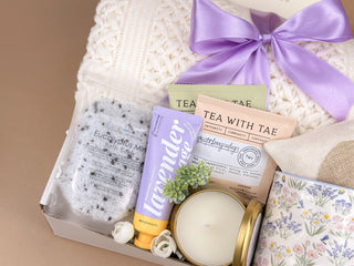 Self Care Gift Boxes – Lavender Spa, Blanket & Bath Salts Set