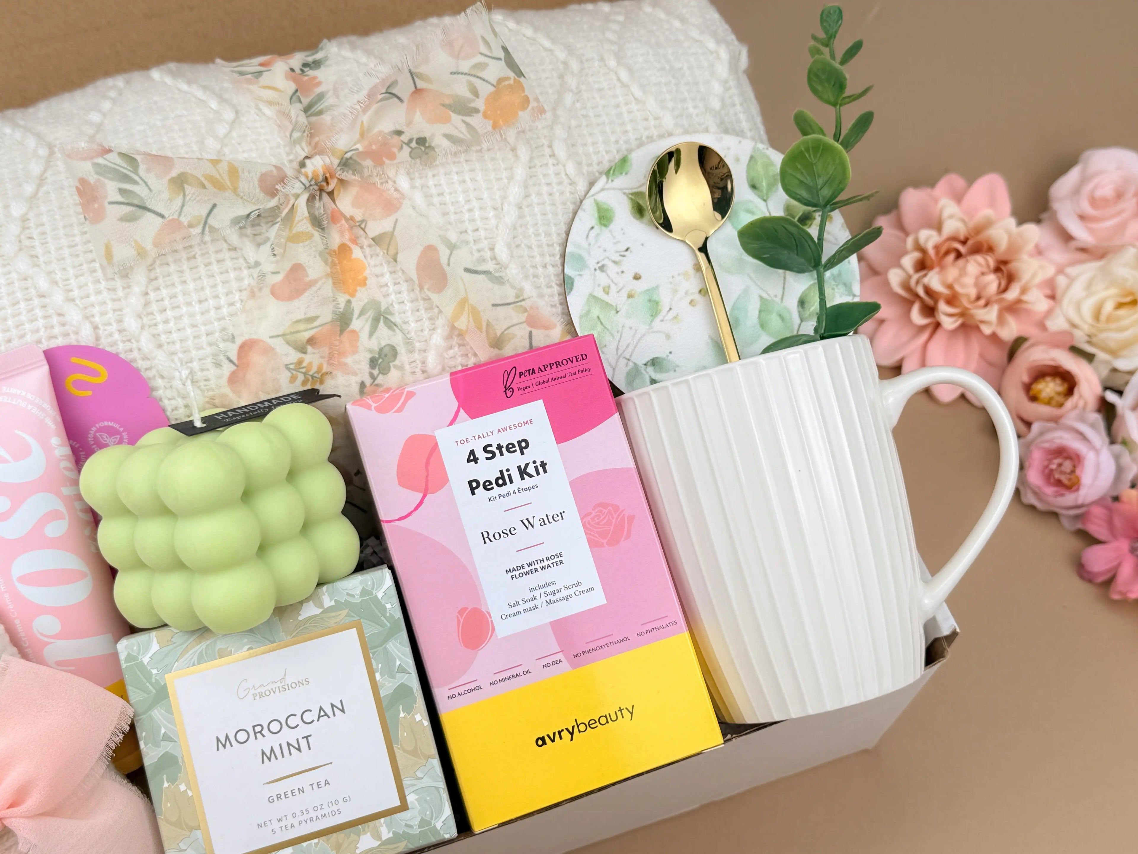 Luxury Women’s Self-Care Gift Box: 10pc Spa Set with Blanket & Tea