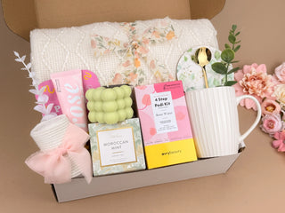Luxury Women’s Self-Care Gift Box: 10pc Spa Set with Blanket & Tea