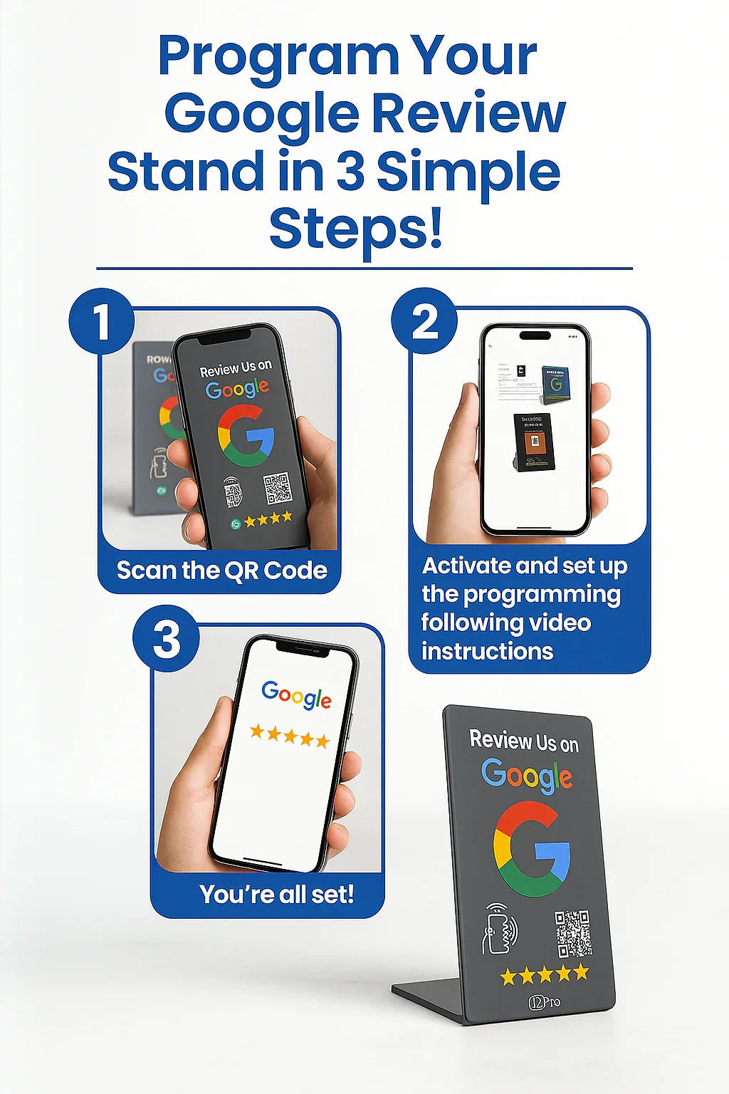 Smart NFC Google Review Stand - Contactless Tap-to-Rate Sign