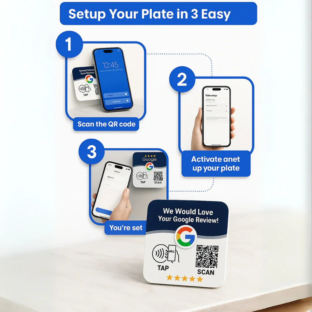 Google Review Plate - NFC Tap + QR Code, Self-Adhesive 3M  4x4