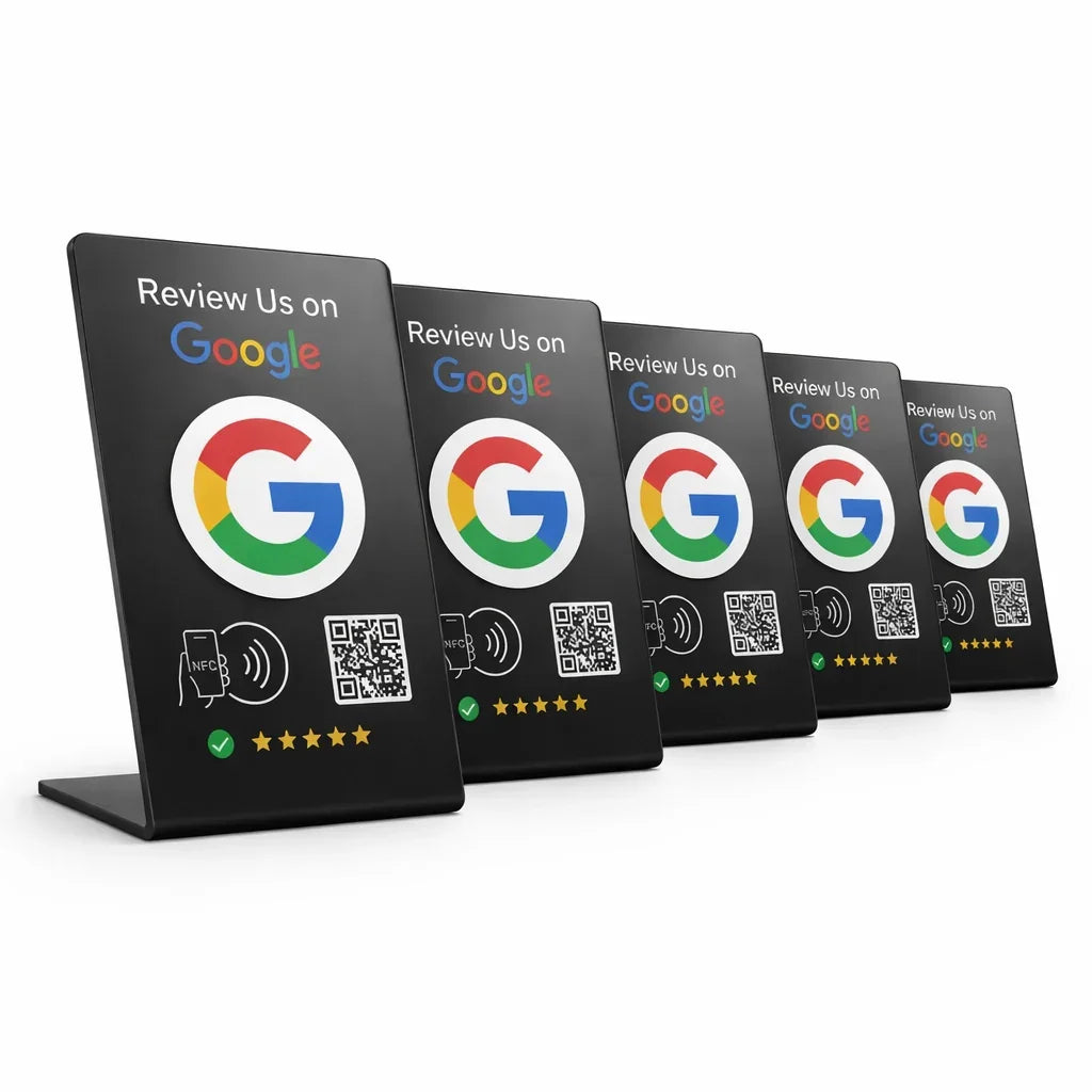5 NFC Google Review Signs Bundle (5-Pack) - Black One-Tap Displays
