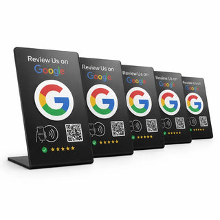 5 NFC Google Review Signs Bundle (5-Pack) - Black One-Tap Displays
