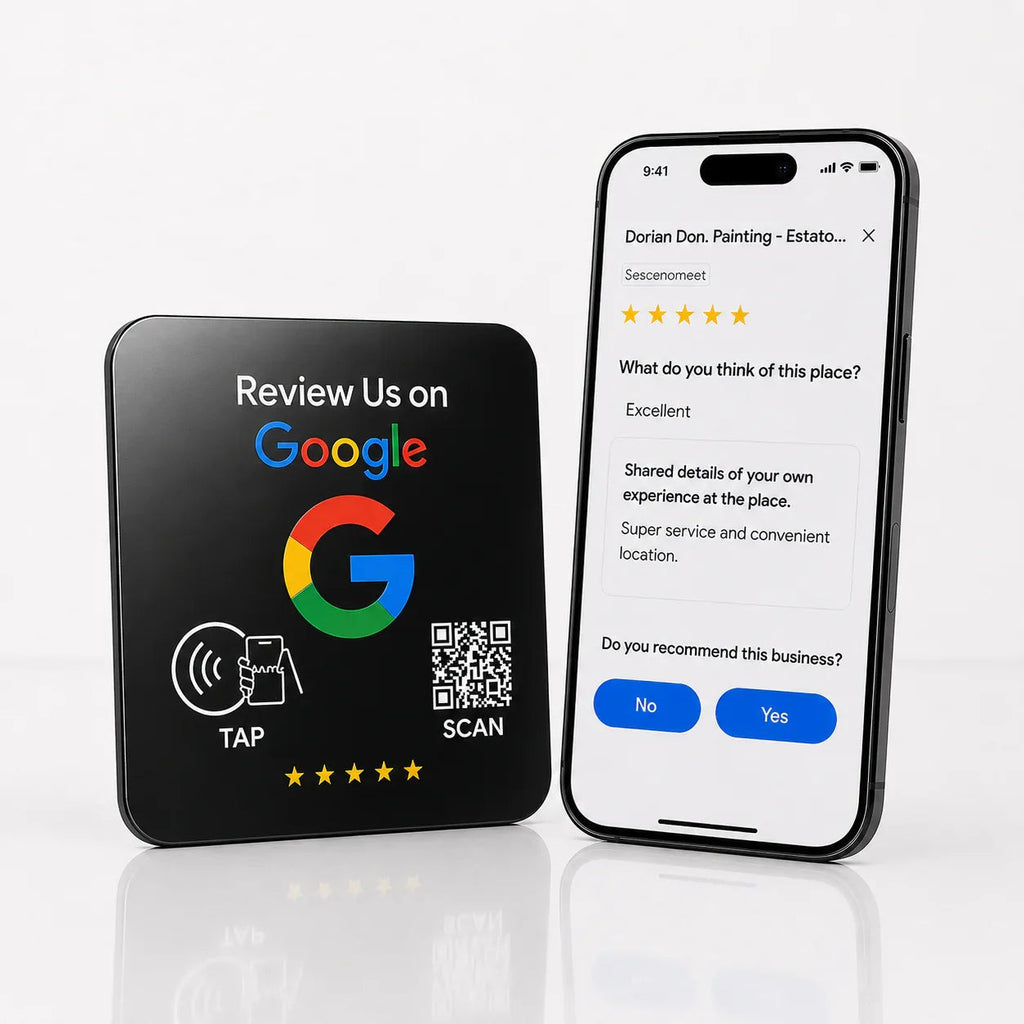 Google Review Plaque -Contactless NFC & QR, Peel and Stick 4x4"