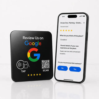 Google Review Plaque -Contactless NFC & QR, Peel and Stick 4x4"
