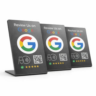 NFC Google Review Stand (3-Pack) - Premium White Tabletop Signs