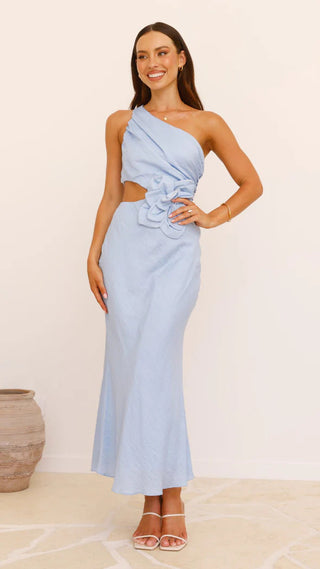 Women wearing a stylish Women's Slim Tube Top Dress-Tube Top Dresses Casual in light blue color.
