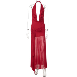 Women's Deep V Halter Split Dress-V Neck halter Dress Mini