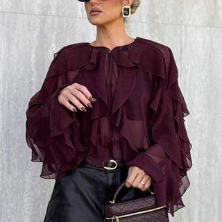 Light Luxury High Grade French Small Shirt Layered Ruffled Chiffon Blouses Women