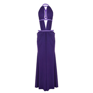 Solid Color Stitching Hollow Out Cutout Backless Sequ Dress Net Women Yarn Vacation Maxi Dress