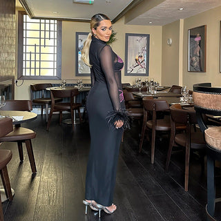 Gray Rhinestone Dress Autumn Sexy See through Sheath Dress