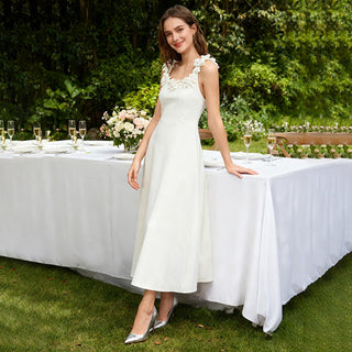 Fall Elegant Elegant Sweet Heavy Industry Three Dimensional Floral Long Patchwork Strap Dress for Women