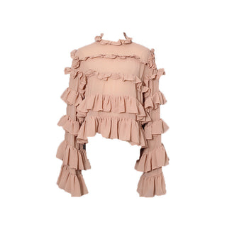 Korean Personalized Comfortable Ruffled Shirt Autumn Niche Design Solid Color Loose Top for Women