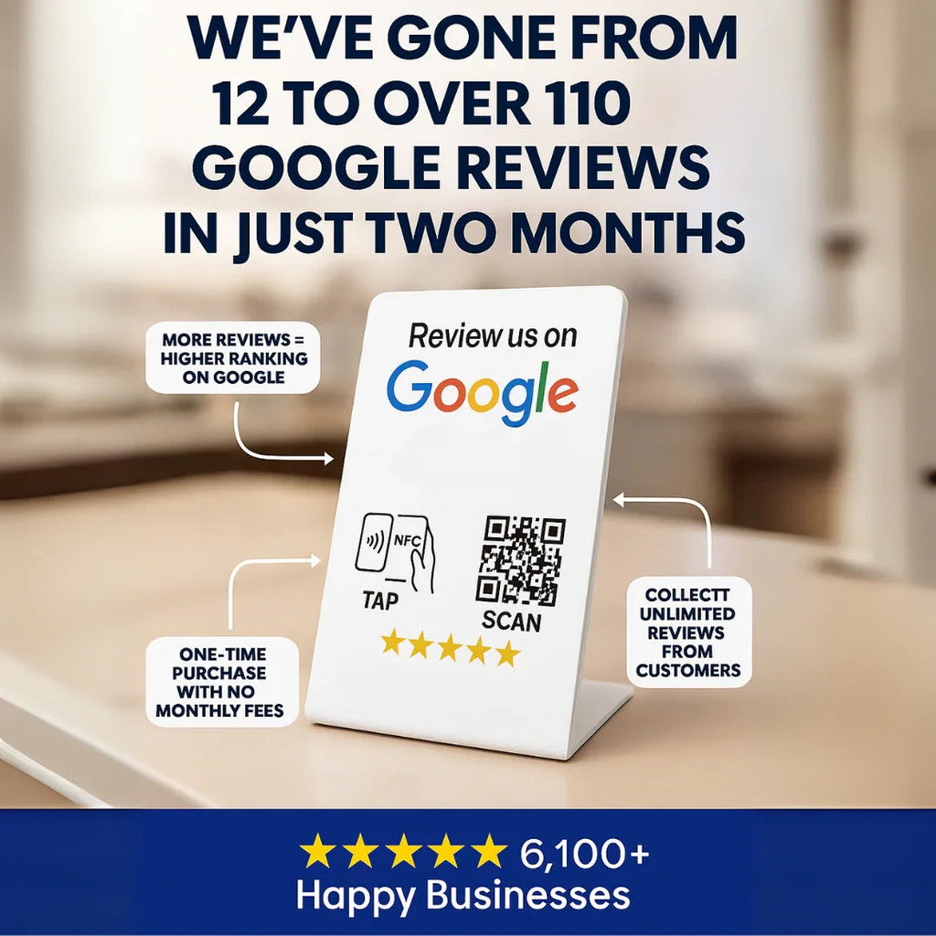 NFC Google Review Tent Cards (3-Pack) - One-Tap QR Feedback Signs