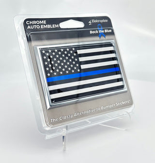 Thin Blue Line American Flag Vehicle Emblem | Made in USA