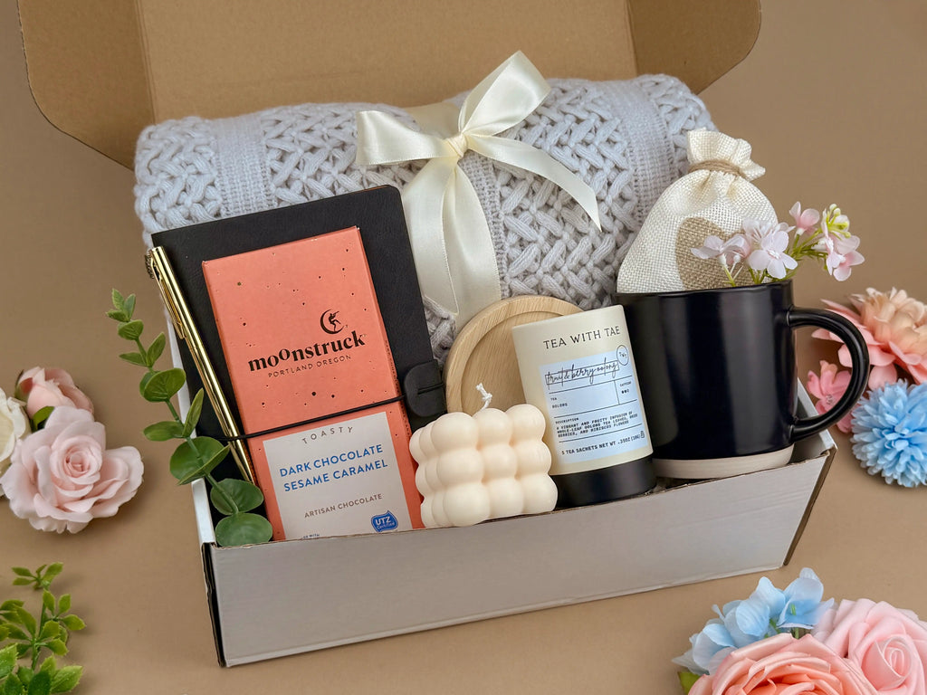 Personalized Gift Box for Him – Writer Set with Journal, Gold Pen, Tea & Chocolate