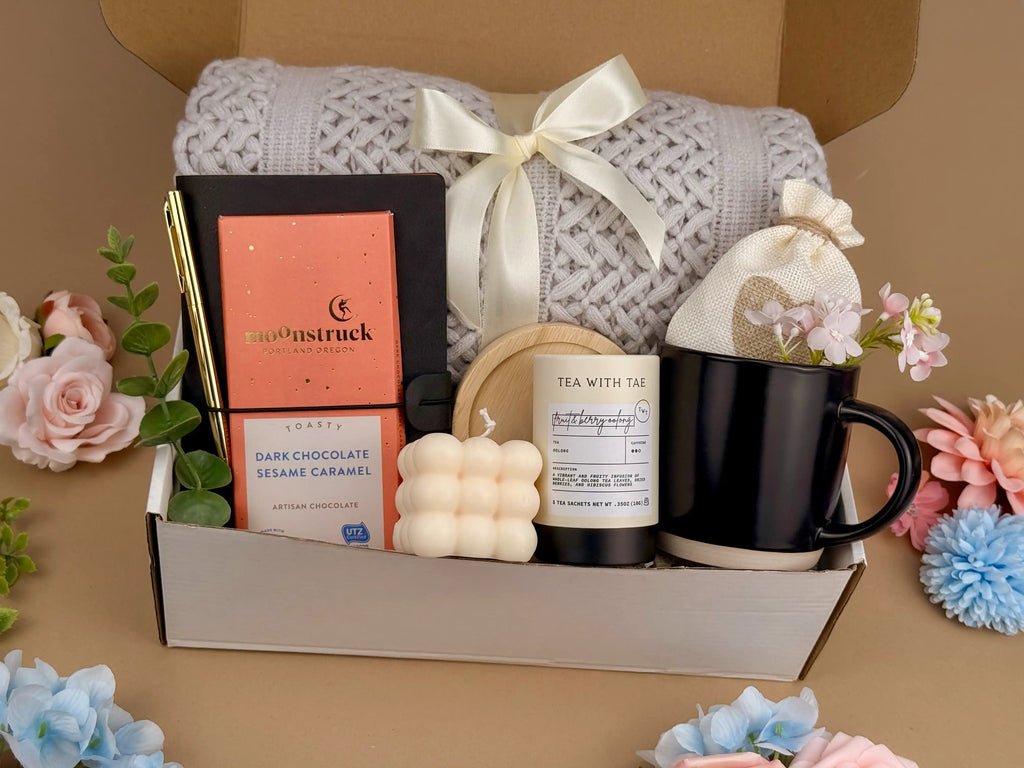 Personalized Gift Box for Him – Writer Set with Journal, Gold Pen, Tea & Chocolate