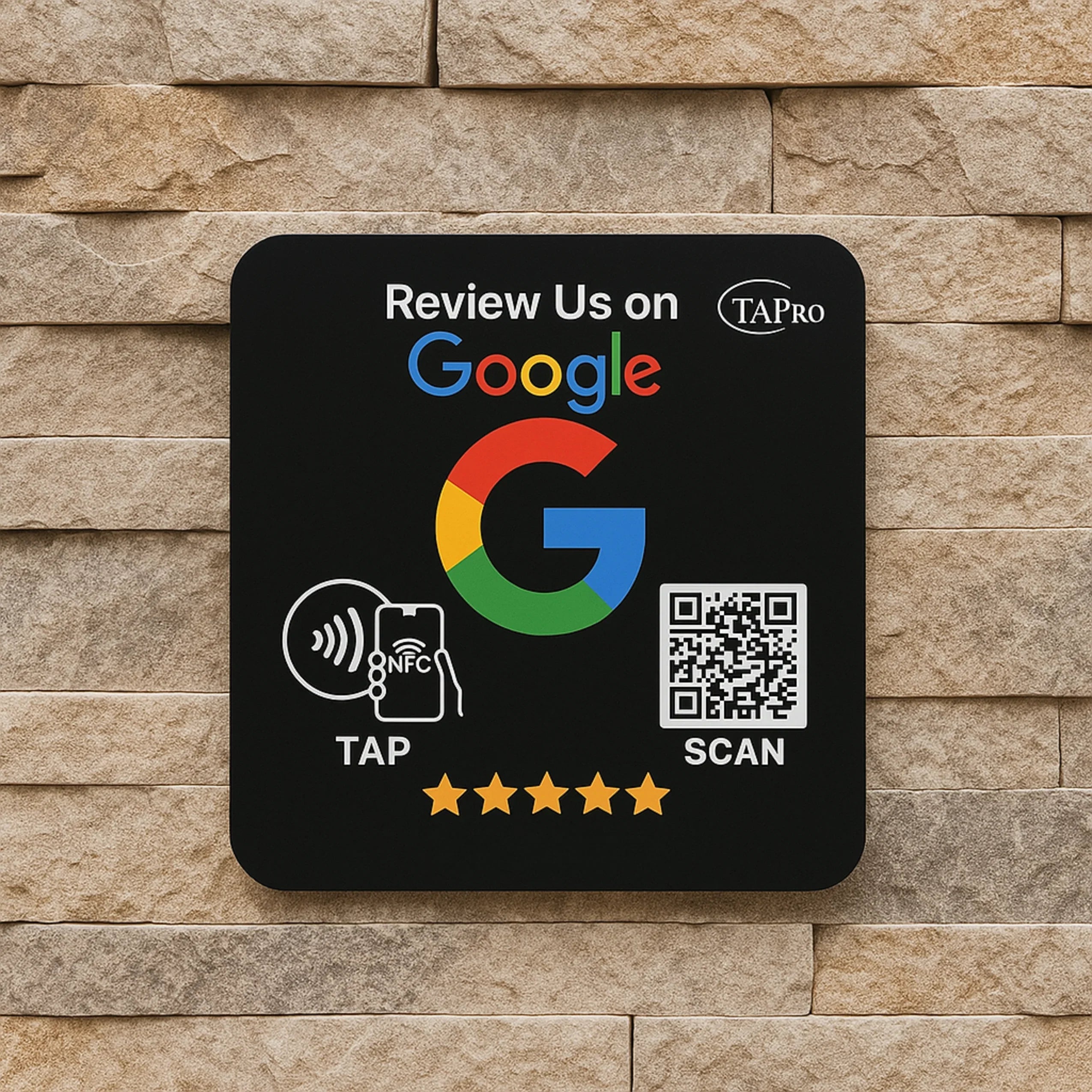Google Review Plaque -Contactless NFC & QR, Peel and Stick 4x4"