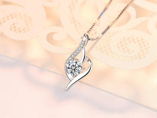 925 Silver Feather Zircon Pendant Necklace
