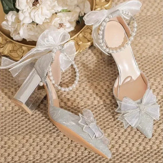Women's Summer Shoes Wedding Party Versatile Woman High Heels Sandals Sweet Princess Beading Ankle-strap Ladies Dress Sandals