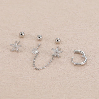 3PCS Zircon Flower Ear Stud Earrings