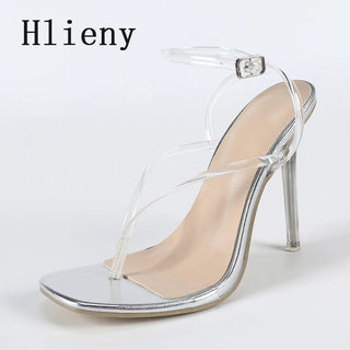 Hlieny Fashion PVC Transparent Square Clip Toe Women Sandals Summer Perspex Clear Thin High Heels Banquet Party Shoes Silver