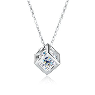 S925 Sterling Silver 1CT Moissanite Square Pendant Necklace