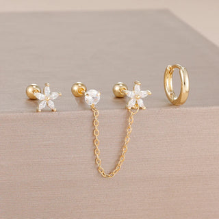3PCS Zircon Flower Ear Stud Earrings