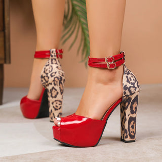 Comemore Sexy Leopard Super High Heels Women Platform Peep Toe Party Sandals Fashion Double Buckle Elegant Woman Heeled Shoes