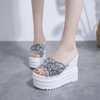 Crystals Wedges High Heels Slippers Leisure Summer Sandal Woman Shoes Women Platform Mules Slippers Slip on Outside Pantuflas