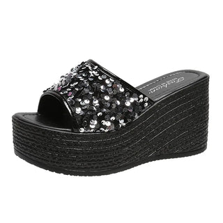 Crystals Wedges High Heels Slippers Leisure Summer Sandal Woman Shoes Women Platform Mules Slippers Slip on Outside Pantuflas