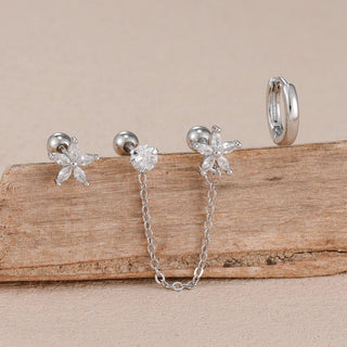 3PCS Zircon Flower Ear Stud Earrings