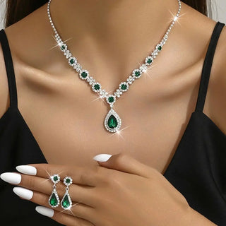 Fashionable Crystal Jewelry Necklace Earring Set Premium Water Drop Pendant Necklace Original Design Inlaid Zircon