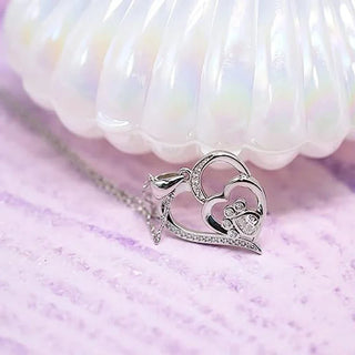 Elegant Paw Shaped Double Heart CZ Pendant Necklace