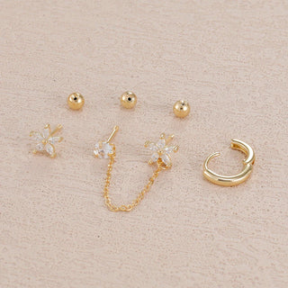 3PCS Zircon Flower Ear Stud Earrings