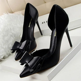 Spring Party Elegant Pink Butterfly-Knot High Heels Women Fashion Wedding Dress Pumps Side Hollowed Stiletto Shoes
