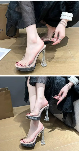 Ultra-High Heel Transparent Crystal Fashion Sandals Women's Comfortable New 2026 Style Elegant Versatile Shoes With Polyurethane