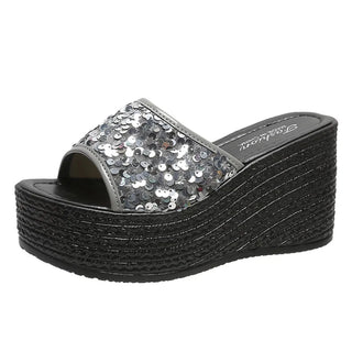 Crystals Wedges High Heels Slippers Leisure Summer Sandal Woman Shoes Women Platform Mules Slippers Slip on Outside Pantuflas