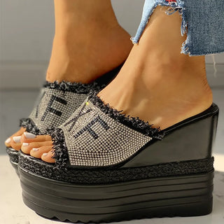 Crystals Wedges High Heels Slippers Leisure Summer Sandal Woman Shoes Women Platform Mules Slippers Slip on Outside Pantuflas