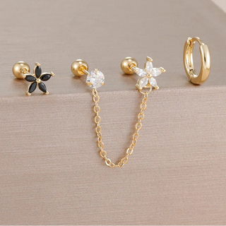 3PCS Zircon Flower Ear Stud Earrings