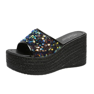 Crystals Wedges High Heels Slippers Leisure Summer Sandal Woman Shoes Women Platform Mules Slippers Slip on Outside Pantuflas