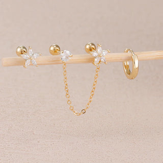 3PCS Zircon Flower Ear Stud Earrings