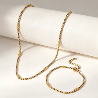 Gold Box Chain Jewelry Set, Stainless Steel Necklace & Bracelet Set, Non-tarnish Minimalist Daily Wear